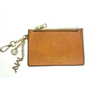 Marc New York Camel Brown Pebbled Leather Keychain Charm Zip Pouch Card Wallet